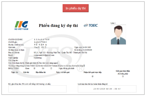 Phiếu dăng ký dự thi TOEIC IIG Việt Nam - Tiếng Anh Thầy Quý