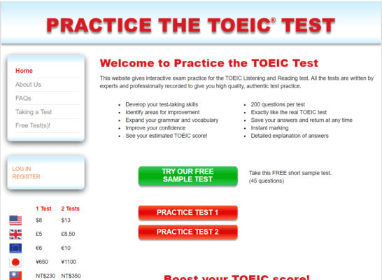 Nền tảng thi thử TOEIC online Practice the TOEIC test