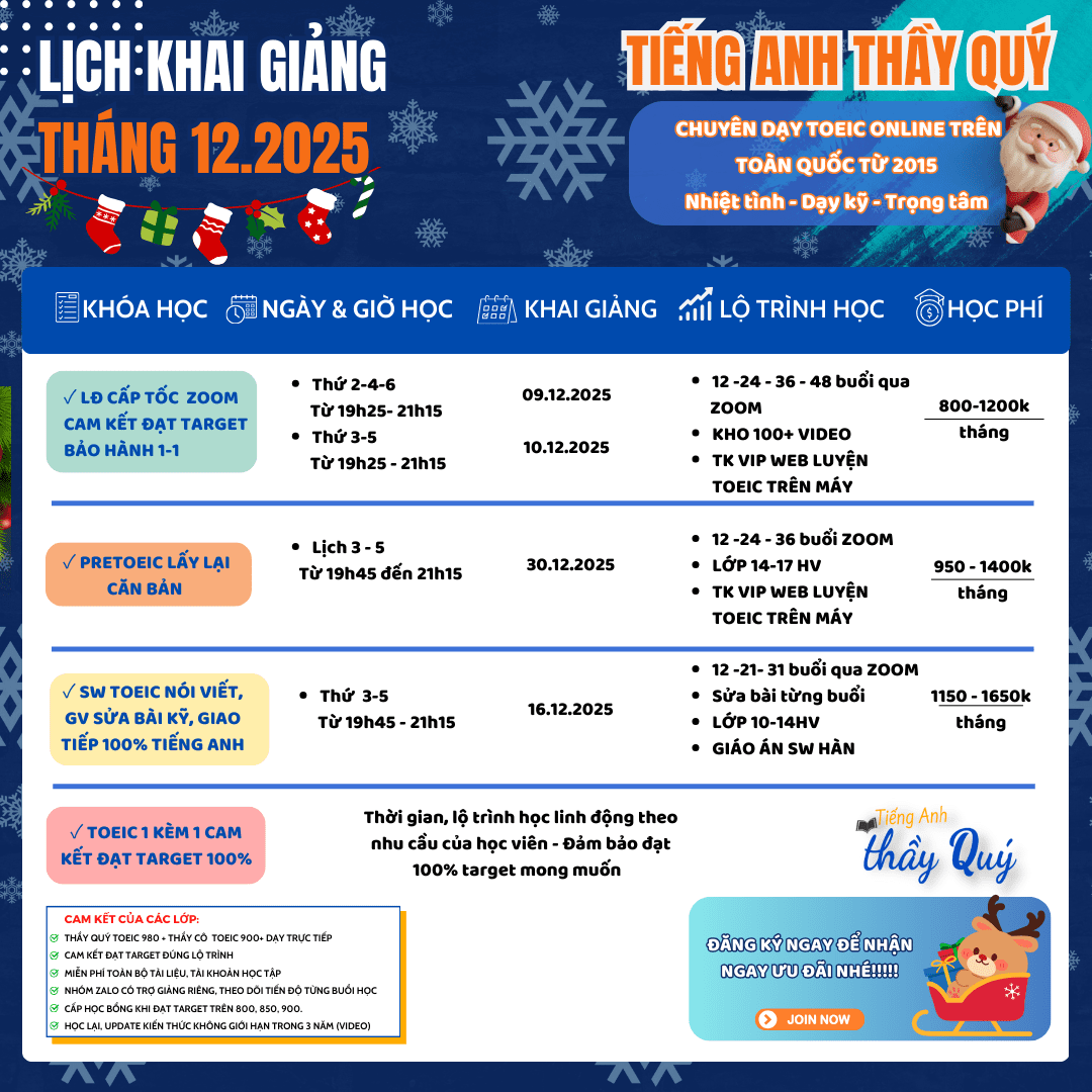 LỊCH KHAI GIẢNG TIẾNG ANH THẦY QUÝ