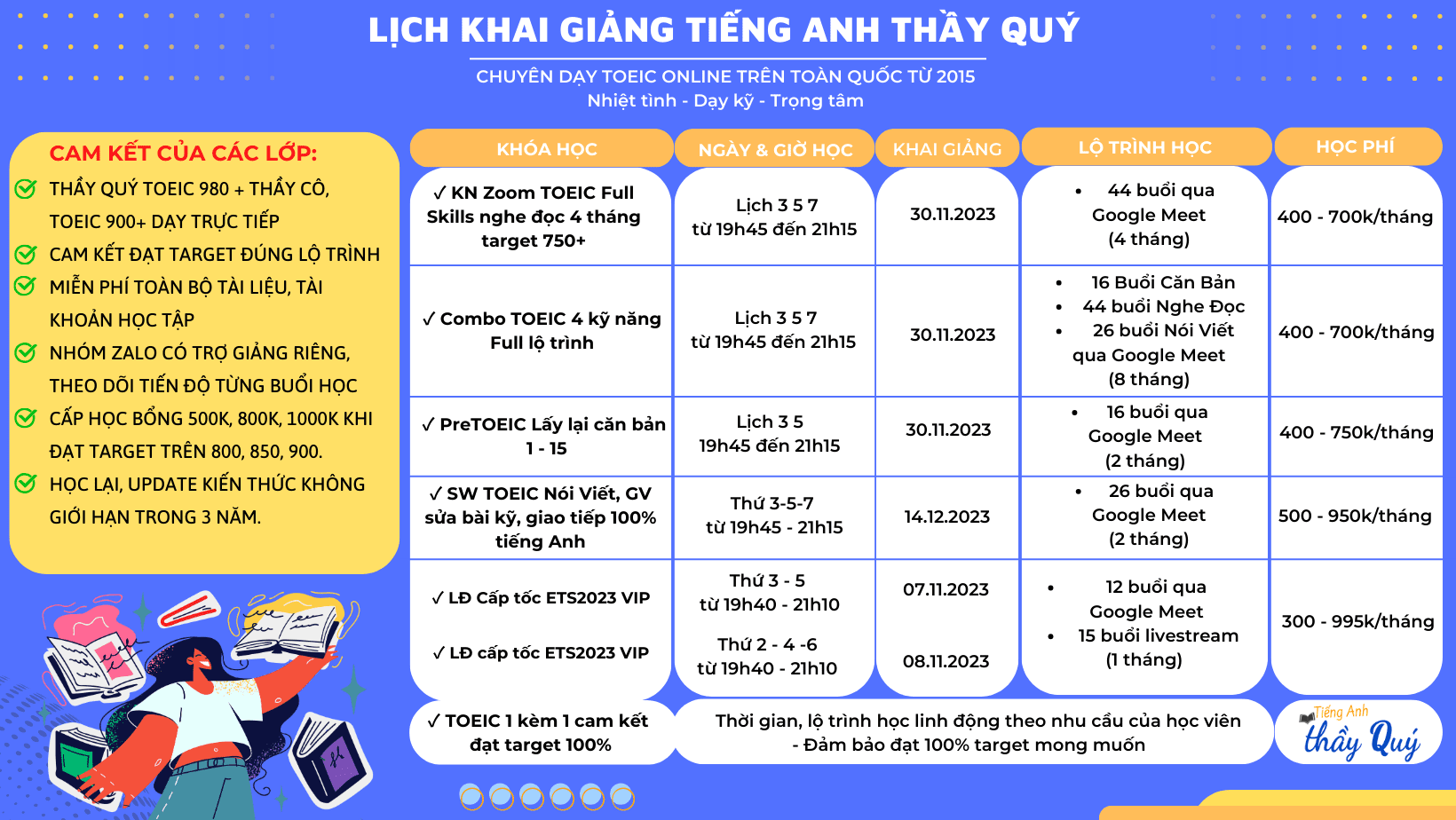 LỊCH KHAI GIẢNG TIẾNG ANH THẦY QUÝ