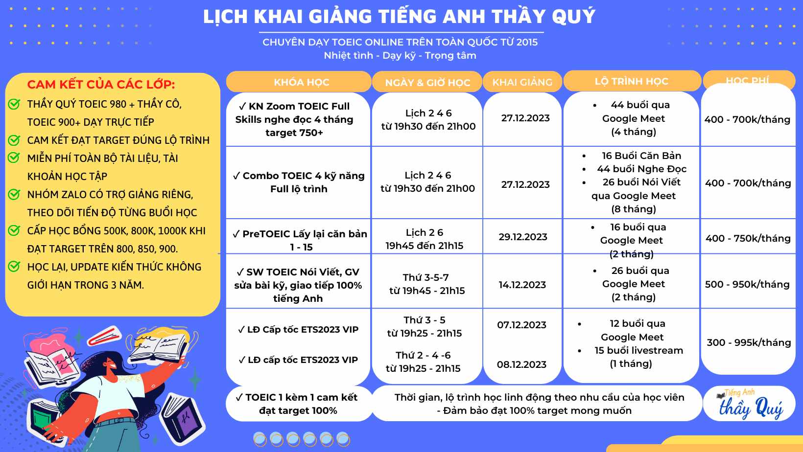 LỊCH KHAI GIẢNG TIẾNG ANH THẦY QUÝ