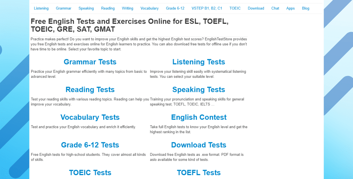 English Test Store website tự học TOEIC online